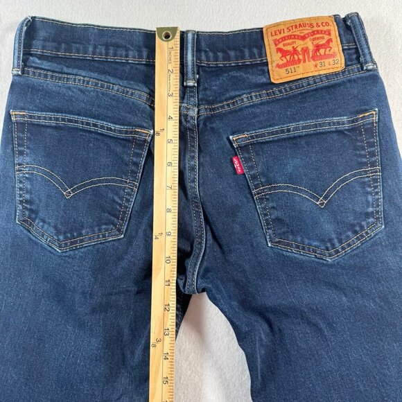 Levis Jeans Mens 31 Blue 511 Slim Straight Mid Rise Dark Wash Stretch - Picture 9 of 13